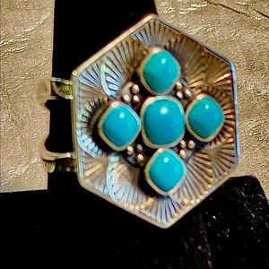 Unique Multi-stone Turquoise Ring, size 10